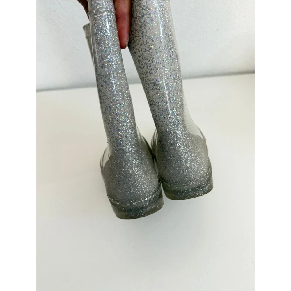 Olive & Edie Girls Silver Glitter Rain Boots Waterproof Jelly Boots Size 1